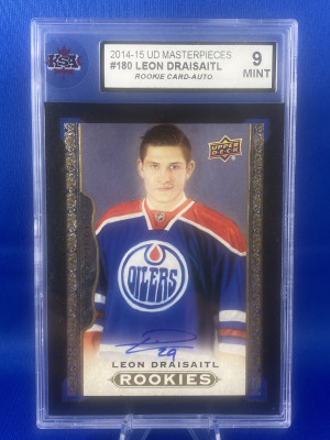 2014-15 UD Masterpieces #180 Leon Draisaitl RC Auto KSA 9 MINT front