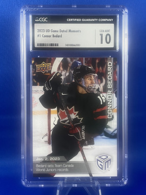 2023 UD Game Dated Moments #1 Connor Bedard CGC 10 GEM MINT front