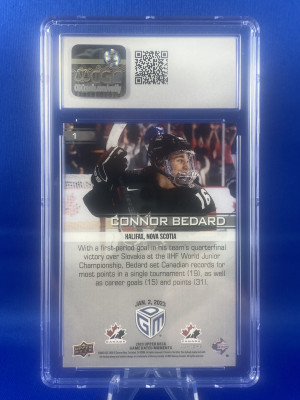 2023 UD Game Dated Moments #1 Connor Bedard CGC 10 GEM MINT back