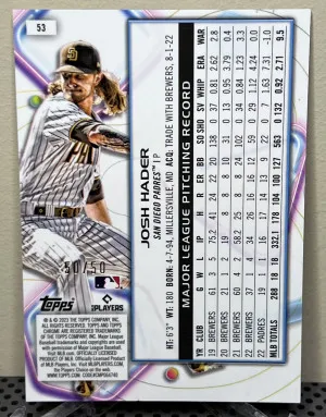 2023 Topps Cosmic Chrome Josh Hader Gold /50 back