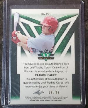 Patrick Bailey Leaf Valiant auto /99 back