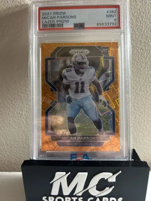 2021 Micah Parsons Prizm Orange Lazer Rookie PSA 9 front
