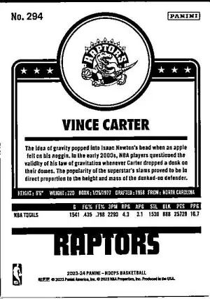 2023-24 Hoops #294 Vince Carter Red Backs back