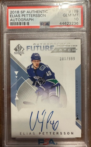 2018 SP Authentic Future Watch Auto #189 Elias Pettersson PSA 10 front