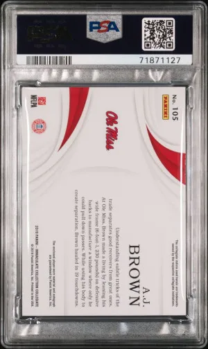 2019 Immaculate Collegiate Premium Gold /49 AJ Brown RPA Rookie Patch Auto RC PSA 9 POP 1 back