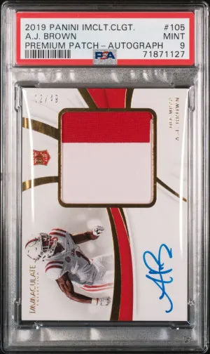 2019 Immaculate Collegiate Premium Gold /49 AJ Brown RPA Rookie Patch Auto RC PSA 9 POP 1 front