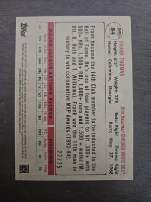 2023 Topps Archives Blue Foil Frank Thomas /25 back