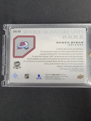 2020/21 The Cup Bowen Byram Rookie Signature Unis #'d /49 back