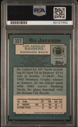 2001 Topps Archives Bo Jackson Rookie PSA10 back