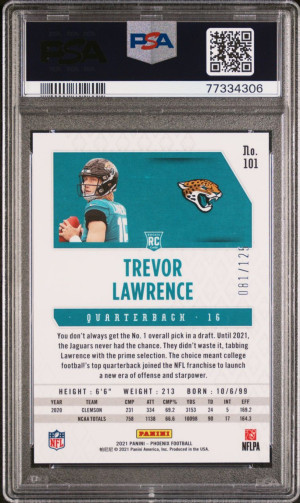 2021 panini Phoenix Trevor Lawrence Rookie Purple PSA 10 back
