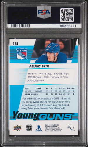 2019 Upper Deck Adam Fox #228 PSA 10 back