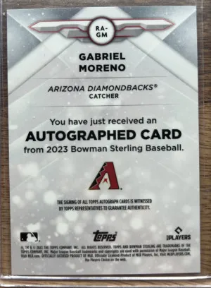 2023 Bowman Sterling Gabriel Moreno Speckle Refractor Auto /99 back