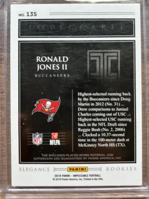 2018 Panini Impeccable Ronald Jones II RPA /25 back