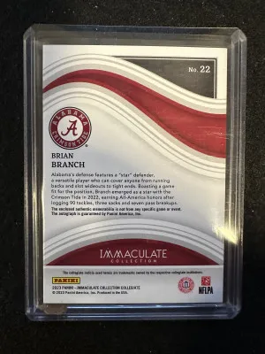 2023 Immaculate Collection Collegiate Brian Branch Dual Color Patch/Auto 92/99 back