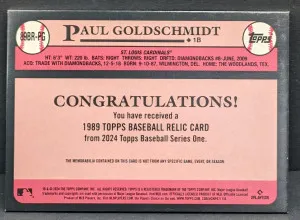 2024 Topps 1989 Topps Relics Insert #89BR-PG Paul Goldschmidt Cardinals Relic [479|89BR-PG] back