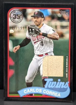 2024 Topps 1989 Topps Relics Black /199 #89BR-CC Carlos Correa Twins Relic /199 [480|89BR-CC] front