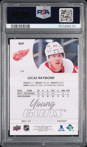 2021-2022 Upper Deck Lucas Raymond #464 PSA 10 back