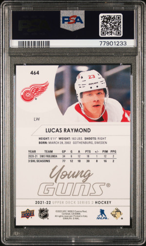 2021-2022 Upper Deck Lucas Raymond #464 PSA 10 back