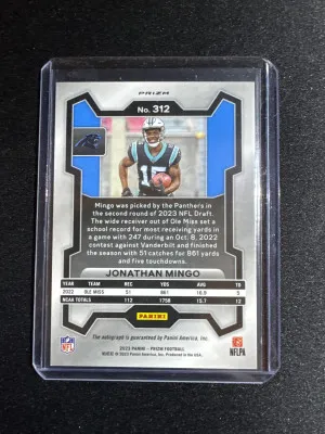 2023 Panini Prizm Jonathan Mingo Pink Auto back