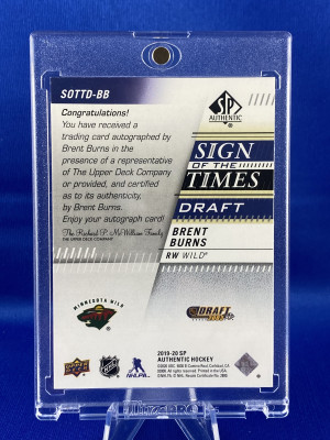 2019-20 SP Authentic Brent Burns Sign Of The Times Auto RC Photo SOTTD-BB back