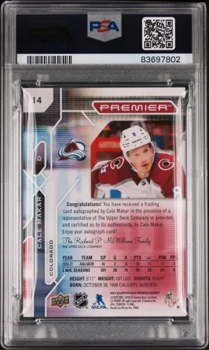 2021 UD Premier Cale Makar Autograph back