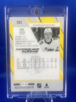 2023-24 O-Pee-Chee Connor Bedard Marquee Rookie Yellow Border Parallel RC SP back