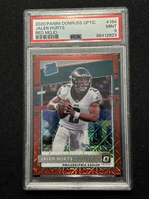 Jalen Hurts 2020 Optic Rated Rookie Red Mojo PSA 9 front