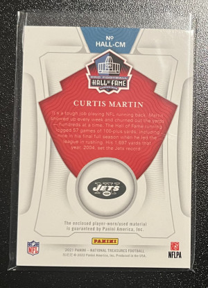 2021 Panini National Treasures Curtis Martin Player-Worn Patch /99 back