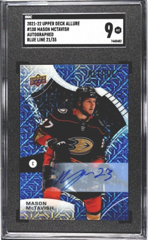 Mason McTavish /35 2021-22 Allure Blue Line Auto RC - SGC 9 Anaheim Ducks Pop 1 front