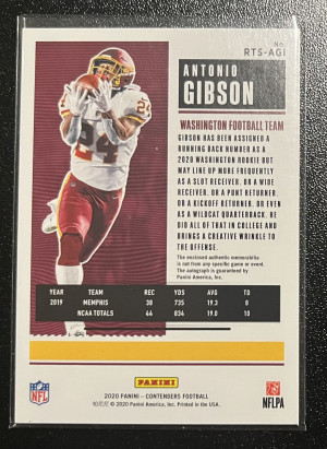 2020 Panini Contenders Antonio Gibson Rookie Ticket Auto back