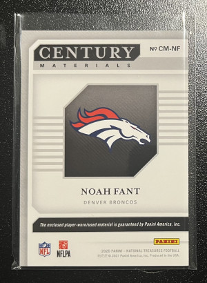 2020 Panini National Treasures Noah Fant Century Materials Player-Worn /49 back