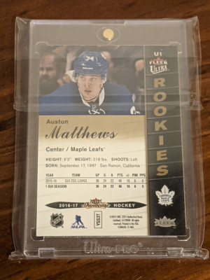 2016-17 Fleer Ultra Rookies Auston Matthews 583/599 back