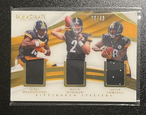2018 Panini Immaculate Mason Rudolph/James Washington/Jaylen Samuels Rookie Patch /49 front