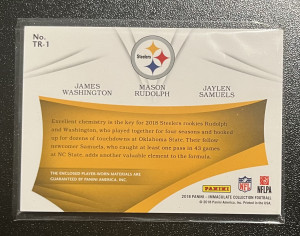 2018 Panini Immaculate Mason Rudolph/James Washington/Jaylen Samuels Rookie Patch /49 back