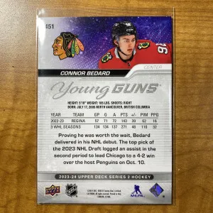 Connor Bedard Young Guns 2023-24 Upper Deck Series 2 Blackhawks #451 Rookie RC back