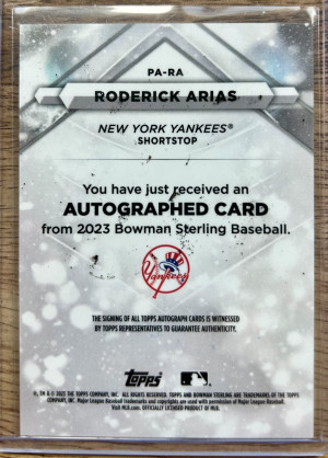 2023 Bowman Sterling Gold Roderick Arias Auto /50 #PA-RA back