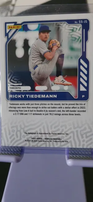 2024 Ricky Tiedemann panini-donruss signature series blue autograph card 38/49 back