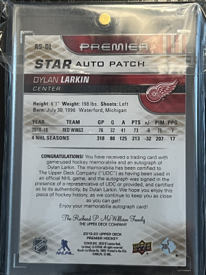 Dylan Larkin Premeir Stars Auto Patch /5 NASTY PATCH back