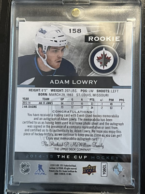Adam Lowry The cup Rpa /250 back