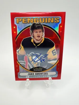 Jake Guentzel 2021-22 OPC Platinum Retro Red Rainbow Auto front