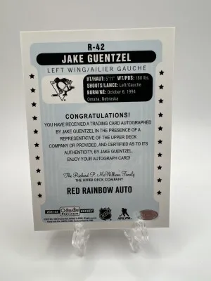 Jake Guentzel 2021-22 OPC Platinum Retro Red Rainbow Auto back