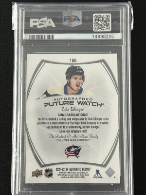 Cole Sillinger Future Watch Auto PSA 9 back