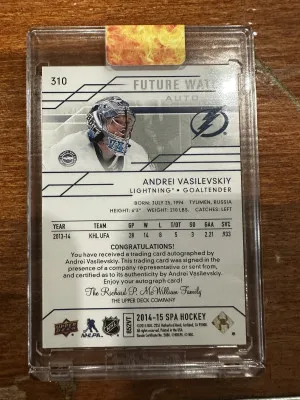 2014-15 SP Authentic Andrei Vasilevsky Future Watch Autograph Rookie /999 RC AUTO LIGHTNING back