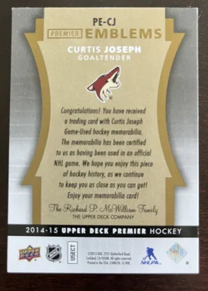 2014-15 Upper Deck Premier Curtis Joseph Emblem Patch /25 back
