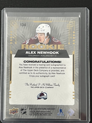 Alex Newhook Stature Rookie Auto /99 back