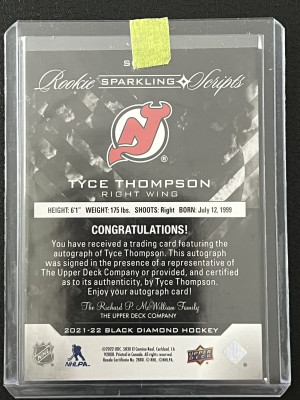 Tyce Thompson Rookie Sparkling Scripts auto back