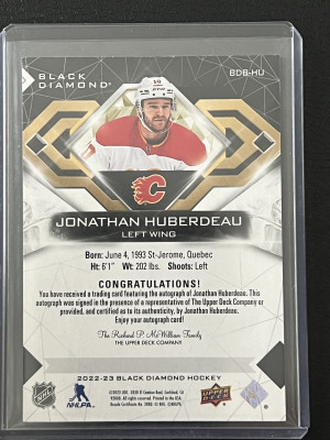 Johnathan huberdeau Black diamond Auto /25 back