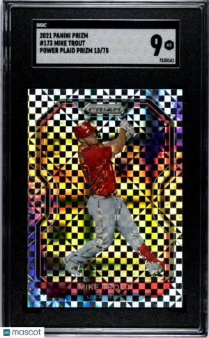 2021 Panini Prizm Mike Trout #173 Power Plaid /75 SGC 9 LOW POP front