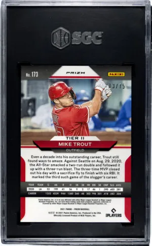 2021 Panini Prizm Mike Trout #173 Power Plaid /75 SGC 9 LOW POP back