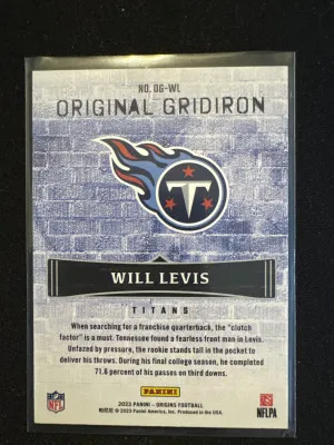 2023 Origins Will Levis Original Gridiron back